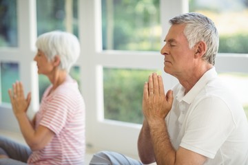 Wall Mural - Senior couple performing yoga on exercise mat