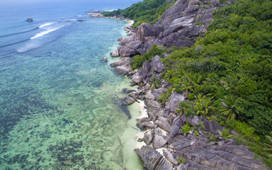 Wall Mural - Seychelles Anse Source D'Argent beach , La digue island aerial landscape seascape top view