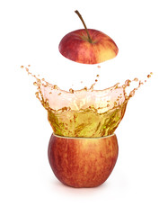 Sticker - apple juice splash inside red apple isolated, fresh juice concept