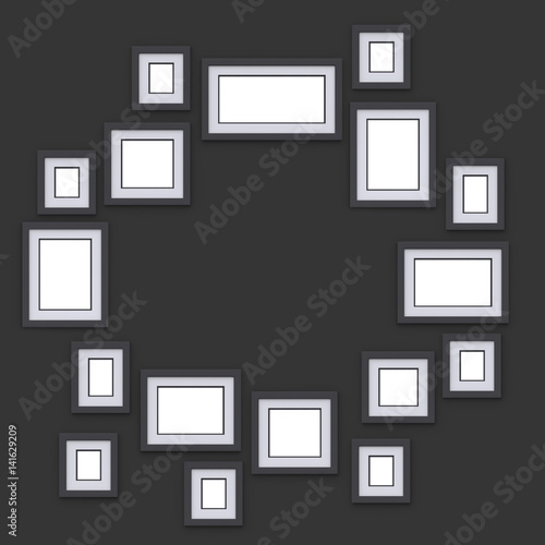 Simple Photo Frames On Wall Placed In Form Of Silhouette Circle