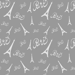 Wall Mural - Seamless pattern Eiffel Tower with hearts.Hand drawing .