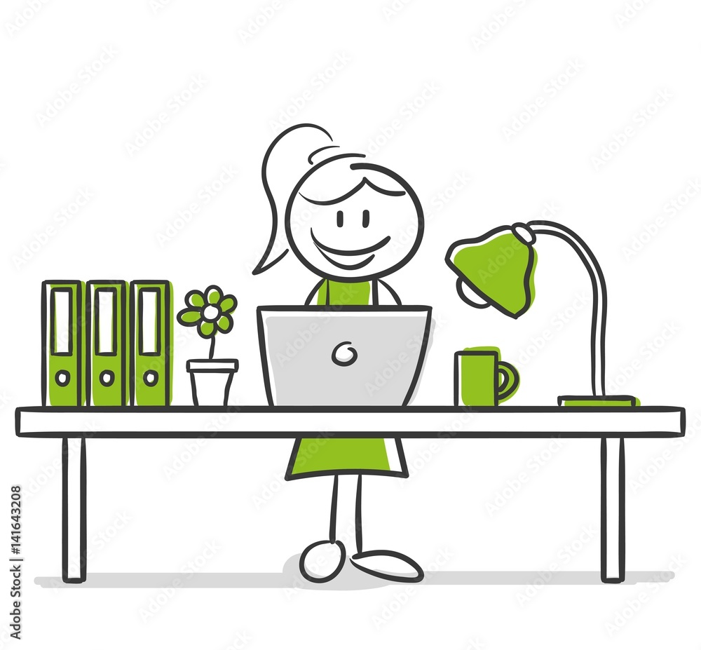 Stick Figure Series Green Woman / Frau im Büro Stock Vector | Adobe Stock, image size:1000x927
