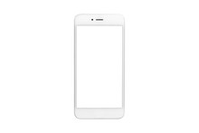 White Smartphone With Blank Screen On Isolated White Background