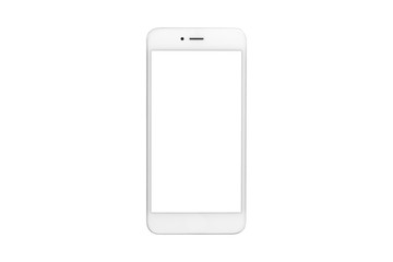 white smartphone with blank screen on isolated white background