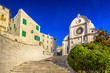 Old cathedral Sibenik town. / Scenic colorful view at cathedral in summer travel destination in Croatia, Sibenik town.