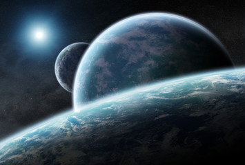 Leinwandbilder - Distant planet system in space 3D rendering