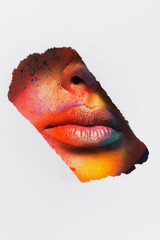 Wall Mural - Lips of model with colorful art make-up, close-up