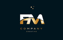 Fm F M  White Yellow Gold Golden Luxury Alphabet Letter Logo Icon Template