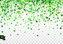 Seamless Border Background With Four Leaved Greenery Clover And Shamrock For Saint Patrick's Day Greeting Isolated On White Transparent Background. Vector Illustration