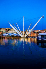 the port of genoa  by night,, Italy