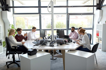 Poster - business team with computers working at office