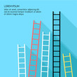 Step ladder Vector illustration Five multicolored step ladders standing at a blue wall Banner template with place for inscription Flat design