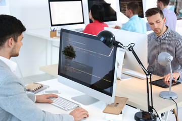 Young programmers working in office