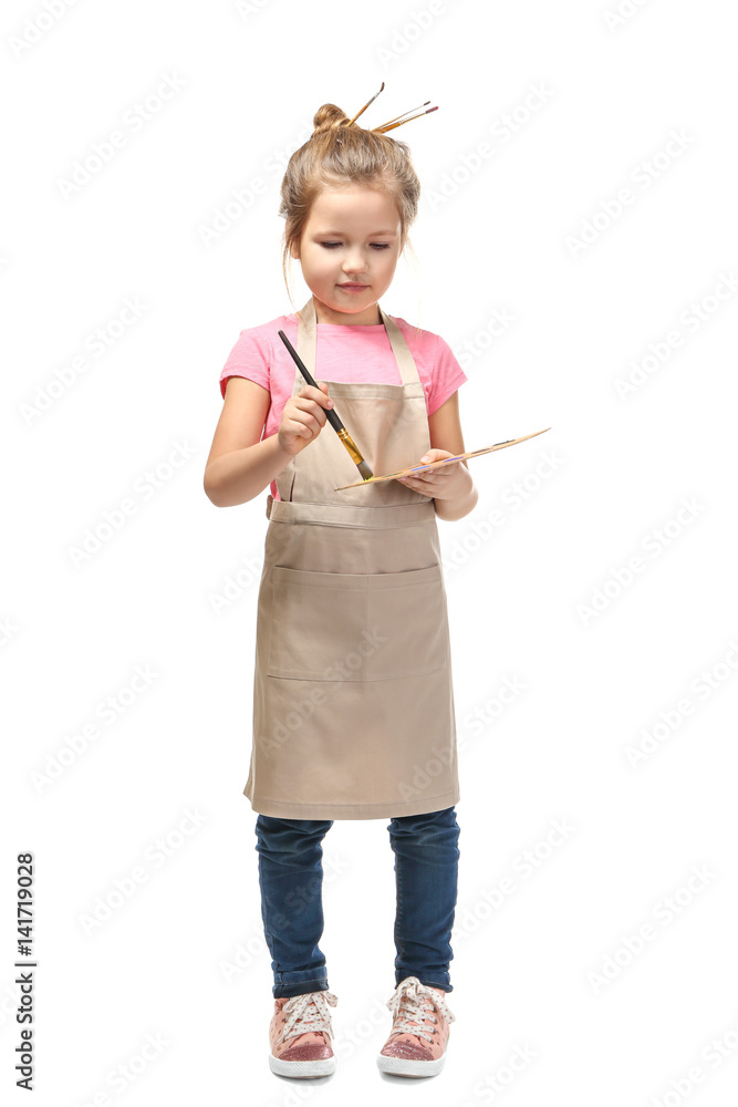 Cute little artist on white background