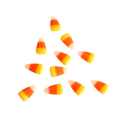 Sticker - Colorful Halloween candy corns on white background