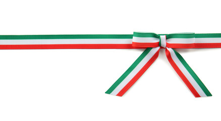 Canvas Print - Ribbon bow in colors of Italian flag on white background