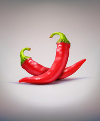 Vector two red hot chilli peppers isolated on a brown background