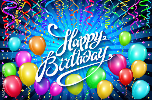 Balloons happy birthday. colorful balloon sparkles holiday blue