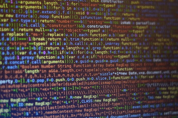 computer programming coding screen source script of developer software at computing work. modern dig
