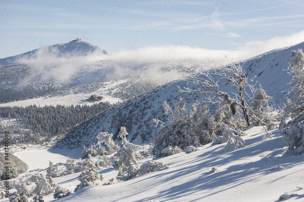 Winter in Karkonosze - Fog, frost nad snow Sniezka