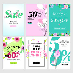 Wall Mural - Spring sale banners. Vector illustrations of online shopping website and mobile website banners, posters, newsletter designs, ads, coupons, social media banners.