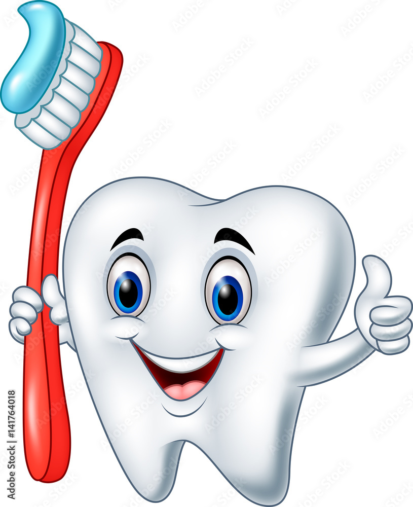 Cartoon tooth holding a tooth brush giving thumb up Stock Vector ...