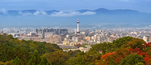 Cityscape Of Kyoto With Tower And Autumn Trees In Japan