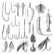 Fishing hook collection / vintage illustration 