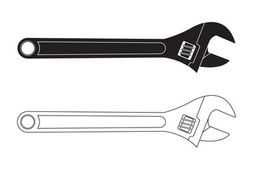 Wall Mural - Adjustable wrench. Black and white icons