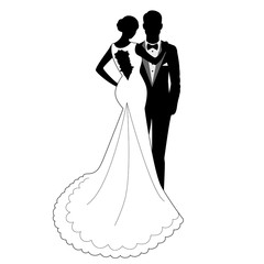 Wall Mural - the bride and groom silhouette.