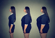 © pathdoc - Transformation. Young fat woman becoming slim fit girl.
