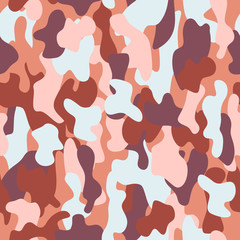 Wall Mural - Camouflage seamless pattern in a brown, blue, pink and deep violet colors.