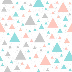 Soft pastel triangle seamless background. Grey, pink and blue triangle.