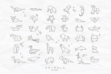 animals flat origami set crumpled