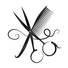 Scissors, Comb And Hair Silhouette