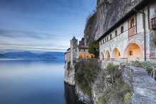 The Old Monastery Of Santa Caterina Del Sasso Ballaro, Overlooking Lake Maggiore, Leggiuno, Varese Province, Lombardy, Italy.