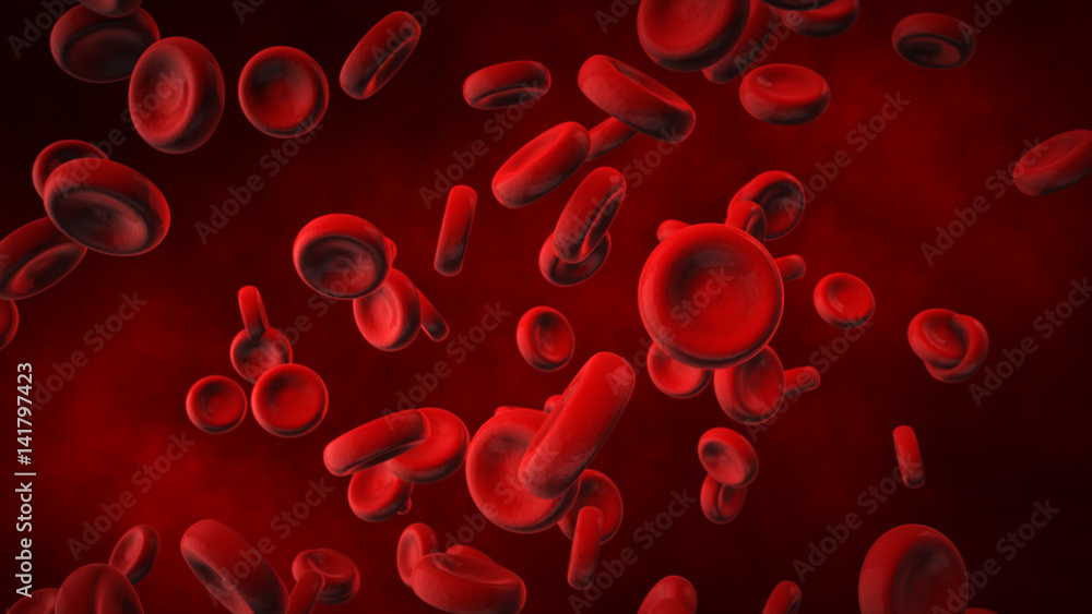 View under a microscope, blood-red blood cells in a living body, 3d illustration. - obrazy, fototapety, plakaty 