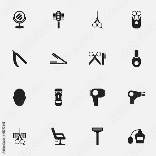 Set Of 16 Editable Hairstylist Icons Includes Symbols Such As