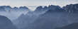 Succession of peaks southward, view from Second Pala di San Lucano. Dolomites, Agordino, Belluno, Veneto, Italy, Europe