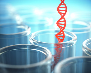 Wall Mural - 3d illustration. red dna inside the test tube.