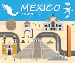 Wall Mural - Mexico travel background Landmark Global Travel And Journey Infographic Vector Design Template. illustration.