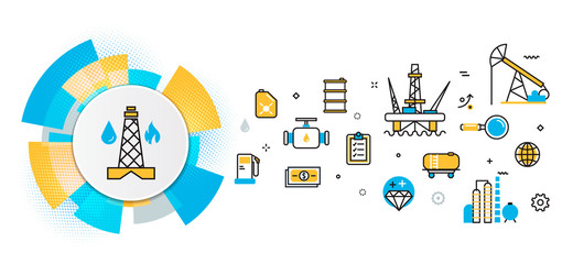 Wall Mural - flat line vector design concept of oil and gas production industry process, petroleum product, extra