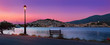 Poros town sunrise panorama in warm colours