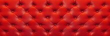 Horizontal Elegant Red Leather Texture With Buttons For Background And Design