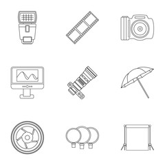 Sticker - Photographic icons set, outline style
