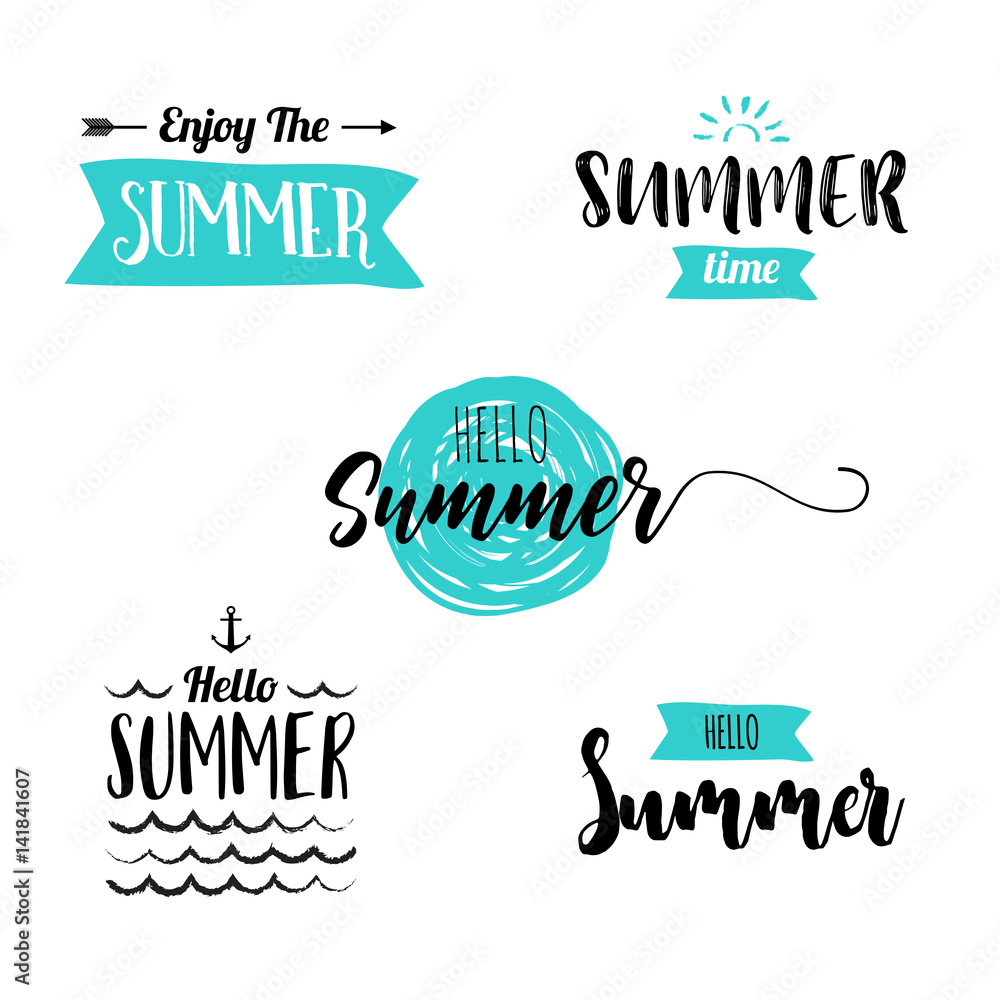 Summer Lettering Design Set. Hand drawn Vector illustration. Stock ...