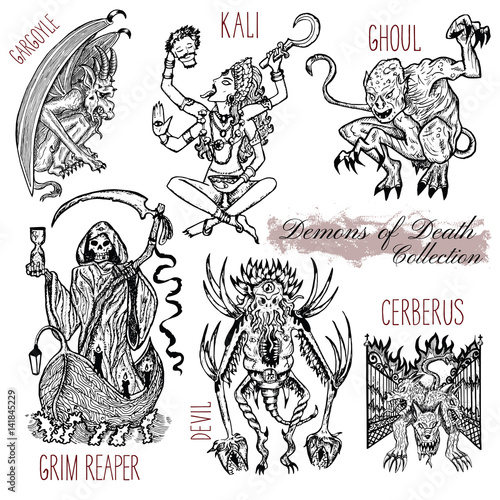 Fotografía Hand drawn set with demons of death