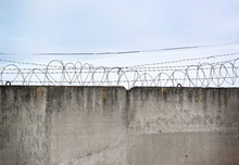 Concrete Wall, Against The Backdrop Of Barbed Wire, The Concept Of Prison, Salvation, Refugee, Lonely, Space For Text, Free