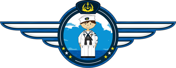 Poster - Cartoon Navy Sailor with Binoculars