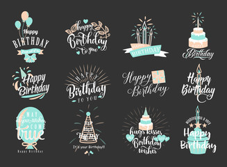 Vector illustration of Happy Birthday badge set